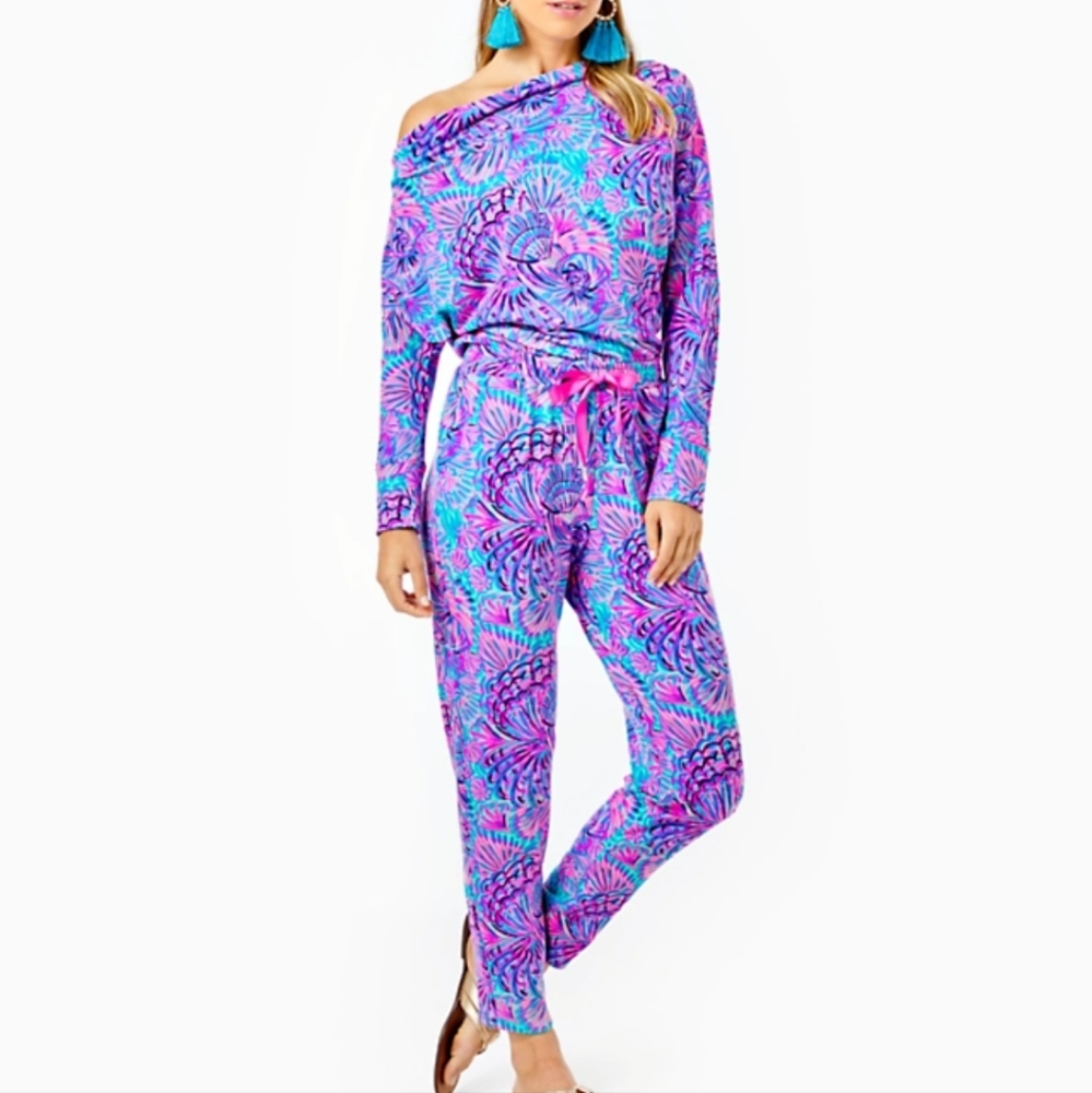 🌴 NWT Lilly Pulitzer Sheera Jumpsuit in  Turquoise Oasis Shelleidoscope - M